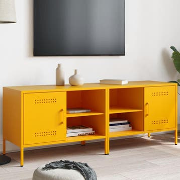 vidaXL Tv-meubelen 2 st 68x39x50,5 cm staal mosterdgeel, Huis en Inrichting, Kasten | Televisiemeubels, Verzenden, Nieuw, Metaal