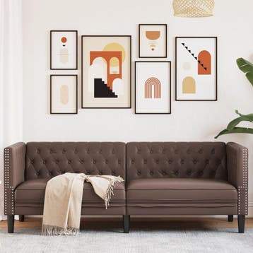vidaXL Driezitsbank Chesterfield-stijl kunstleer bruin, Verzenden, Nieuw, Driepersoons, Leer