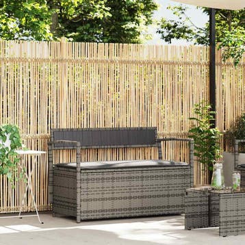 vidaXL Tuinbank met kussen, grijs polyrotan, Tuin en Terras, Verzenden, Nieuw