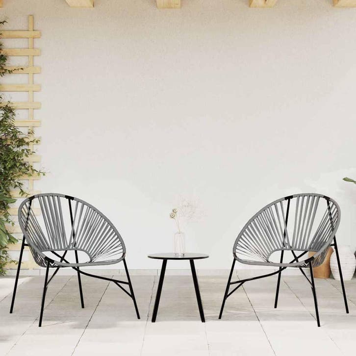 vidaXL Set tuinstoelen 3-delig poly rattan zwart en, Tuin en Terras, Tuinstoelen, Nieuw, Verzenden