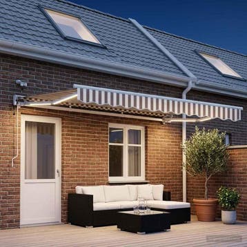 vidaXL Elektrisch Uittrekbaar Zonnescherm Lichtgrijs en wit., Tuin en Terras, Zonneschermen, Verzenden, Nieuw