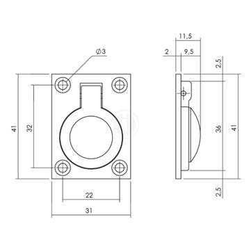 Intersteel Luikring rechthoekig 41x31mm - nikkel glans, Verzenden, Nieuw