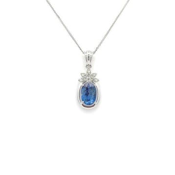 Ketting met hanger - 14 karaat Witgoud - 1.15ct. tw. Saffier