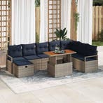 vidaXL Tuinbankenset met kussen met opslag 9 pcs Grijs poly, Tuin en Terras, Verzenden, Nieuw, Rotan, Meer dan 8 zitplaatsen