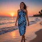 Sarong / pareo - Strandkleding wikkelrok - Zwart / blauw Man, Ophalen of Verzenden, Nieuw