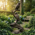 Beeld, Two Owls on a Tree Trunk - 170 cm - Brons