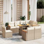 vidaXL 9-delige Loungeset met kussens poly rattan beige, Tuin en Terras, Verzenden, Nieuw, Rotan, Loungeset