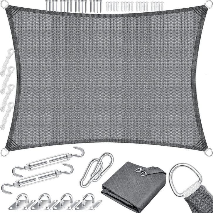 Schaduwdoek - Zonnezeil - Rechthoekig - 3x4 m - Grijs - KESS, Tuin en Terras, Schaduwdoeken, Zo goed als nieuw, Verzenden