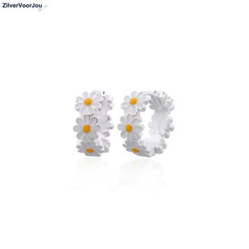925 Zilveren madelief oorringen huggies, Verzenden, Nieuw, Zilver