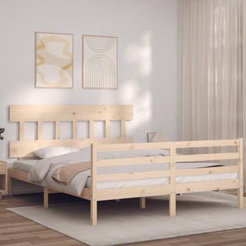 vidaXL Bedframe met hoofdbord massief hout 160x200 cm, Huis en Inrichting, Slaapkamer | Bedden, Bruin, Verzenden, 200 cm, 160 cm