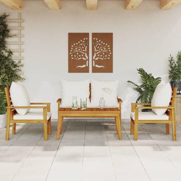 vidaXL 4-delige Loungeset met kussens massief acaciahout, Verzenden, Nieuw, Hardhout, Loungeset