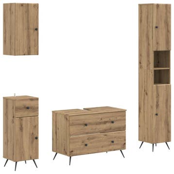 vidaXL 4-delige Badkamerkast Set BREDA Artisanaal eiken, Verzenden, Nieuw