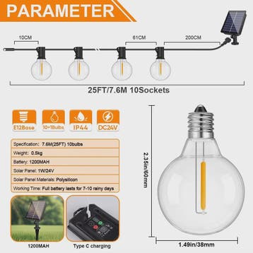 G40 Solar Tuinslinger met 25 Globe LED Lampen - Waterdicht &, Huis en Inrichting, Verzenden, Nieuw