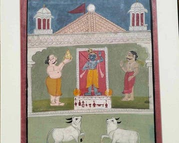 Aanbidding van de god Viu door twee brhmaen - India - de