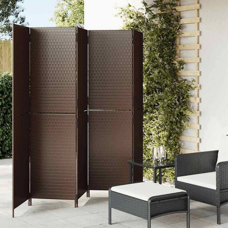vidaXL Kamerscherm 5 panelen poly rattan bruin, Huis en Inrichting, Woonaccessoires | Kamerschermen, Nieuw, Verzenden