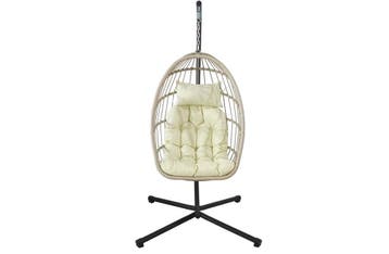 Inklapbare Hangstoel Creme Zwart | Nieuw | OP=OP, Tuin en Terras, Ophalen of Verzenden, Nieuw, Wicker, Inklapbaar
