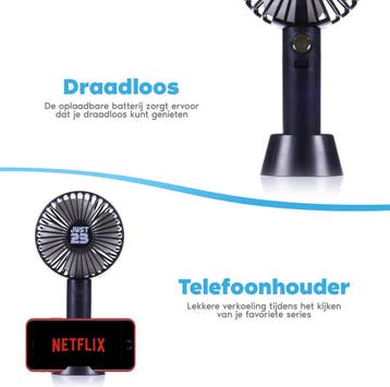 JUST23 Elektrisch Draagbare Handventilator met licht - Zwart, Witgoed en Apparatuur, Ventilatoren, Ophalen of Verzenden, Zo goed als nieuw