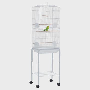 Ruime Vogelkooi met Standaard, Wielen en Opbergplank - 46.5x