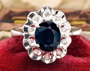 Ring - 18 karaat Witgoud Saffier - Diamant, Sieraden, Tassen en Uiterlijk, Ringen, Nieuw