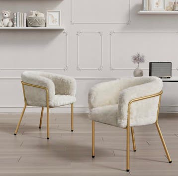 Luxe Beige Fauteuil – Imitatiebont Stoel Gouden Stalen Poten, Overige kleuren, Verzenden, Nieuw, Stof