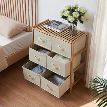 Ladekast Maldon met stoffen lades 79x66x35 cm naturel en bei, Verzenden, Nieuw