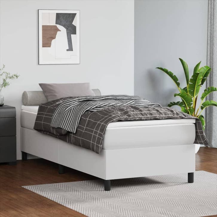 vidaXL Boxspring bed kunstleer wit 90x200 cm, Huis en Inrichting, Slaapkamer | Bedden, 90 cm, 200 cm, Wit, Eenpersoons, Nieuw