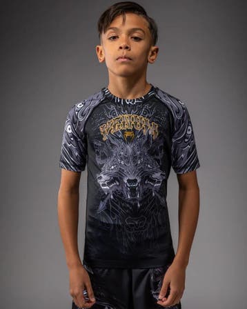 Venum Wolf Atak Kids Rashguard met korte mouwen - Zwart/Grij, Ophalen of Verzenden, Nieuw