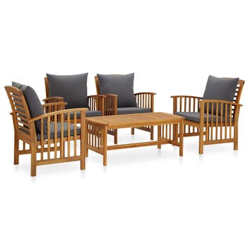 vidaXL 5-delige Loungeset met kussens massief acaciahout, Verzenden, Nieuw, Hout, Loungeset