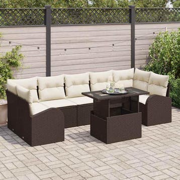 vidaXL Tuin Sofa Set 8 st Bruin poly rattan, Verzenden, Nieuw, Rotan, 8 zitplaatsen