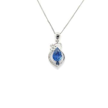 Ketting met hanger - 14 karaat Witgoud - 1.11ct. tw. Saffier