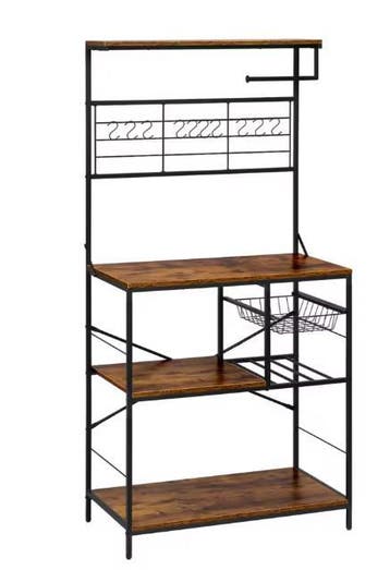 Keukenrek 5 Planken –Opbergrek met Mand, Haken en Rolhouder, Verzenden, Nieuw