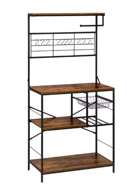 Keukenrek 5 Planken –Opbergrek met Mand, Haken en Rolhouder, Huis en Inrichting, Kasten | Boekenkasten, Nieuw, Verzenden