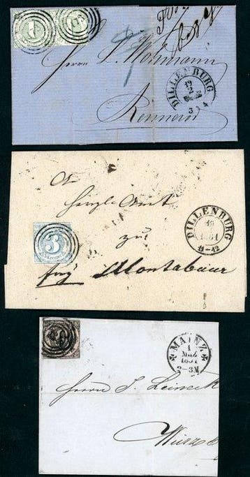 Thurn und Taxis 1859 - Lot met 3 brieven uitgave 1859 met 3, Gestempeld