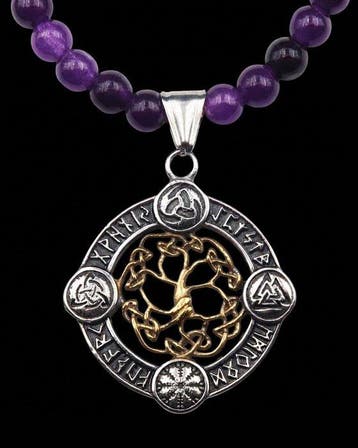 Amethist - Runisch Schild – Levensboom/Yggdrasil –
