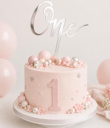 Acryl Taart Topper One zilver, Hobby en Vrije tijd, Taarten en Cupcakes maken, Ophalen of Verzenden, Nieuw, Taarten, Versiering