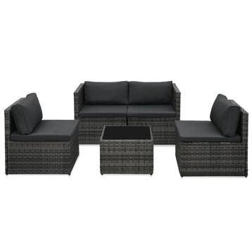 vidaXL 5-delige Loungeset met kussens poly rattan grijs, Verzenden, Nieuw, 5 zitplaatsen, Loungeset