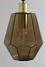 Vintage rookglas hanglamp, plafondlamp Glashutte Limburg, Zo goed als nieuw, Glas, Mid century