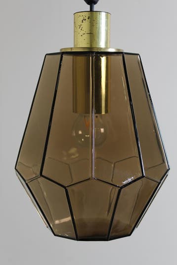 Vintage rookglas hanglamp, plafondlamp Glashutte Limburg, Huis en Inrichting, Zo goed als nieuw, Glas, Mid century