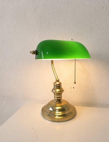 Bankierslamp - Metaal, Glas, Kristal, Messing