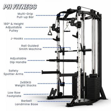Krachtstation Fitness Corner Power Rack met Smith Machine, Benen, Nieuw, Metaal, Krachtstation