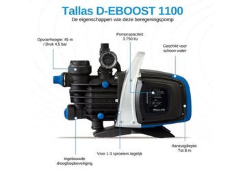 Tallas D-EBOOST 1100 - Hydrofoorpomp - Droogloopbeveiliging, Tuin en Terras, Waterpompen, Verzenden, Nieuw
