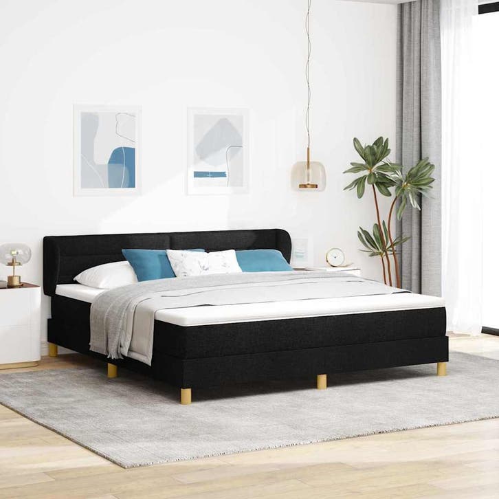 vidaXL Boxspringbed met matras met hoofdeinde Zwart 180 x, Huis en Inrichting, Slaapkamer | Bedden, Zwart, Nieuw, Stof, Verzenden