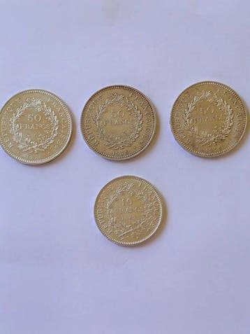 Frankrijk. Lot de 4 monnaies en argent (10 Francs et 50