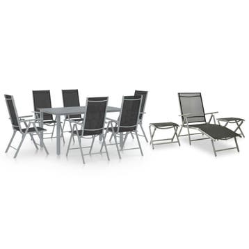 vidaXL 10-delige Tuinset zwart en zilverkleurig, Verzenden, Tuinset, 7 zitplaatsen, Nieuw