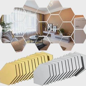 Zelfklevende Hexagon Acryl Spiegel Muursticker - Goud/Zilver, Huis en Inrichting, Verzenden, Nieuw