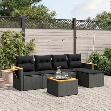 vidaXL 6-delige Loungeset met kussens poly rattan zwart, Verzenden, Nieuw, Loungeset
