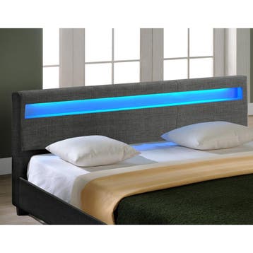 Houten bed stof LED-verlichting bedbodem 140x200 donkergrijs, Verzenden, Nieuw