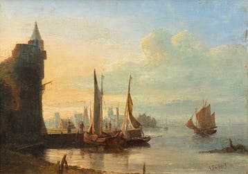 Everhardus Koster (1817–1892) - Haven bij zonsondergang