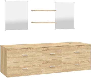 vidaXL 5-delige Badkamermeubelset - bewerkt hout in, Ophalen of Verzenden, Zo goed als nieuw