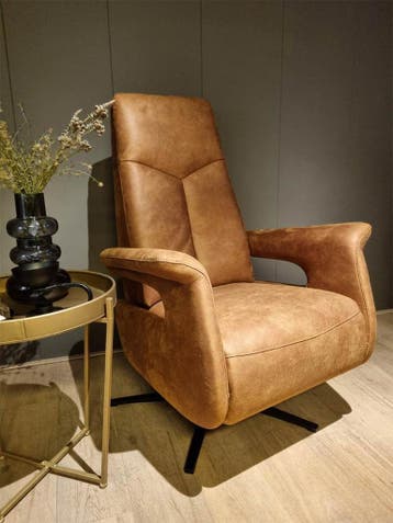 Relaxfauteuil Hoogeveen microleder Bull 09 Camel, Huis en Inrichting, Fauteuils, Nieuw, 75 tot 100 cm, 75 tot 100 cm, Leer
